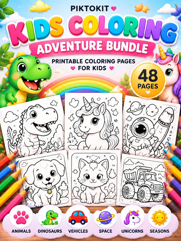 Kids Coloring Adventure 48 printable pages
