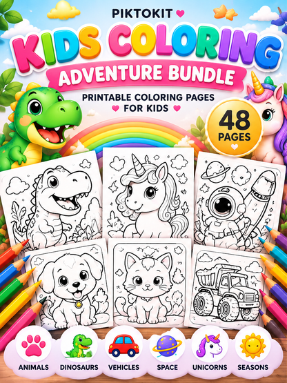 Kids Coloring Adventure 48 printable pages