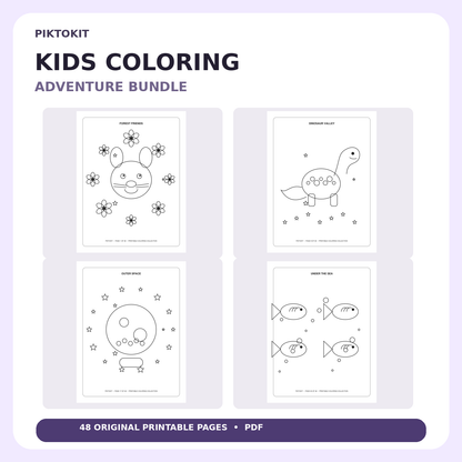 Piktokit Kids Coloring Adventure Bundle – 48 Printable Pages