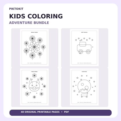 Piktokit Kids Coloring Adventure Bundle – 48 Printable Pages